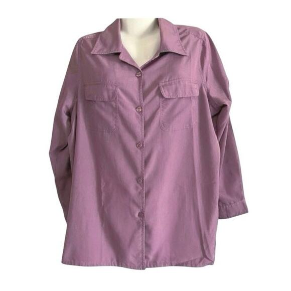Only Necessities Tops - Only Necessities Women’s Purple Shimmer Roll-Sleeve Button-Up Blouse 16W VINTAGE